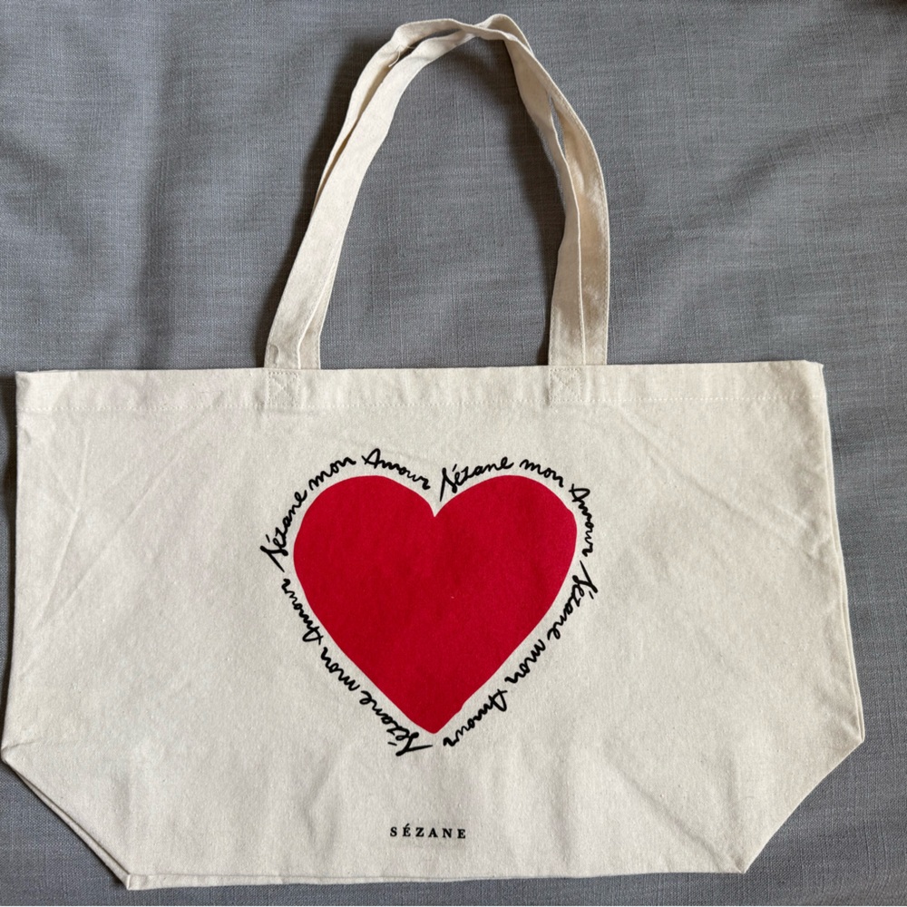 Sézane Mon Amour Heart Canvas Tote